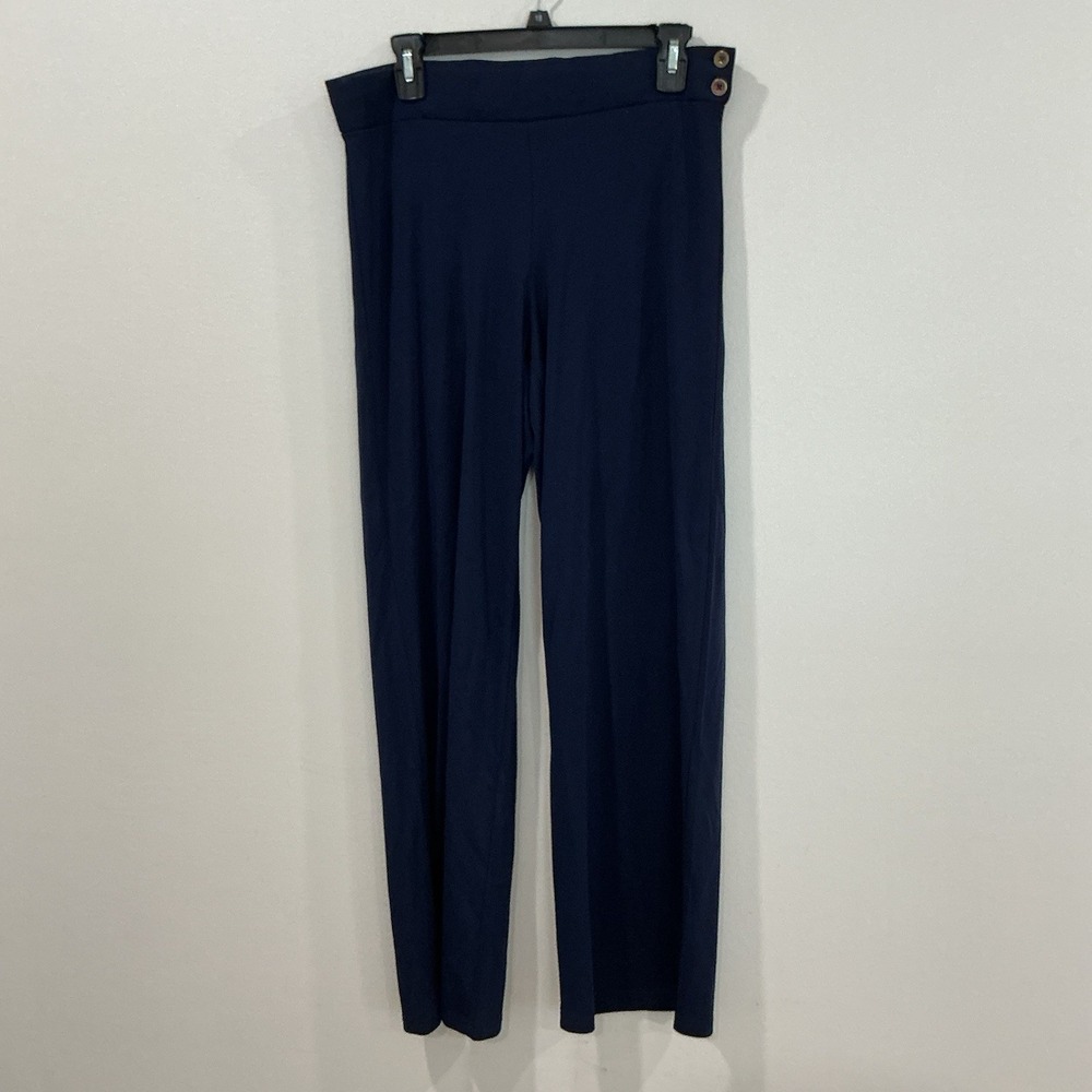 Lauren Ralph Lauren Navy Blue Wide Leg Trousers Gold Button Accent Size S Office